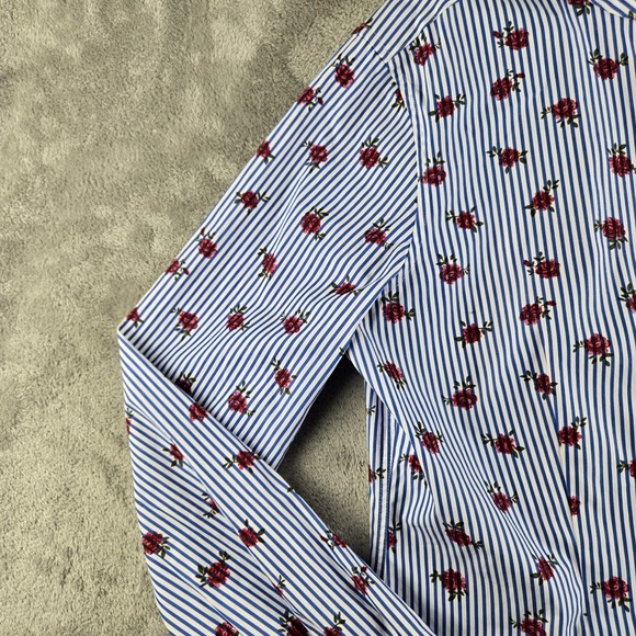 Brooks Brothers Shirt Womens 10 White Blue Striped Roses Long Sleeve Career Work - Picture 6 of 11